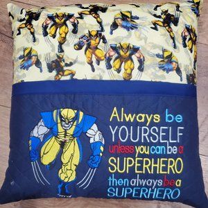 Wolverine Reading Book Pocket Pillow.  16"x16"